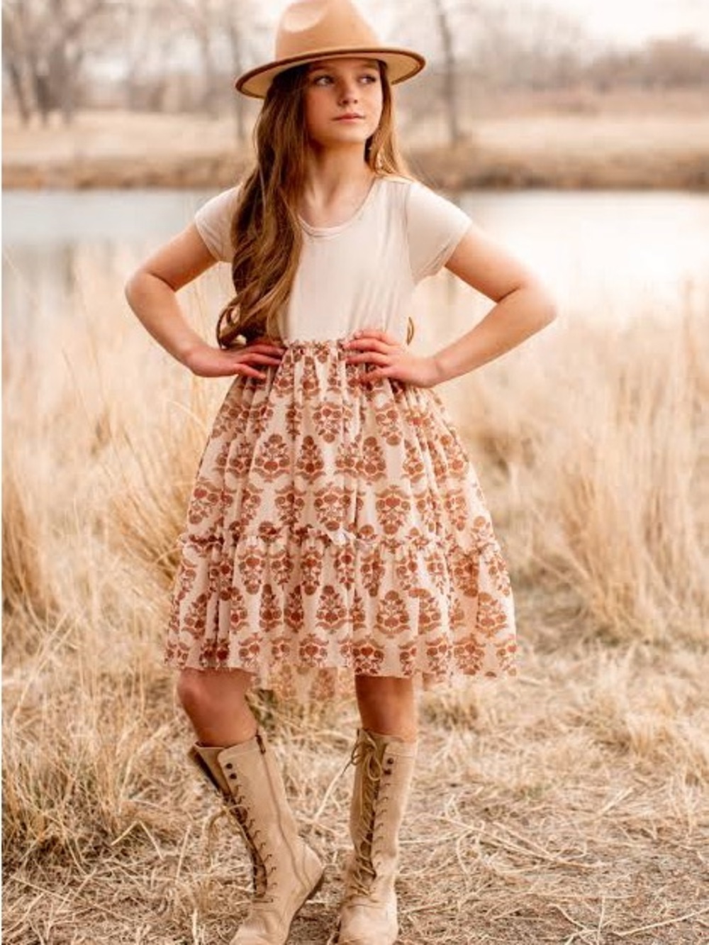 New with tag Joyfolie LORELEI kids DRESS IN ECRU BLOCK PRINT size 8